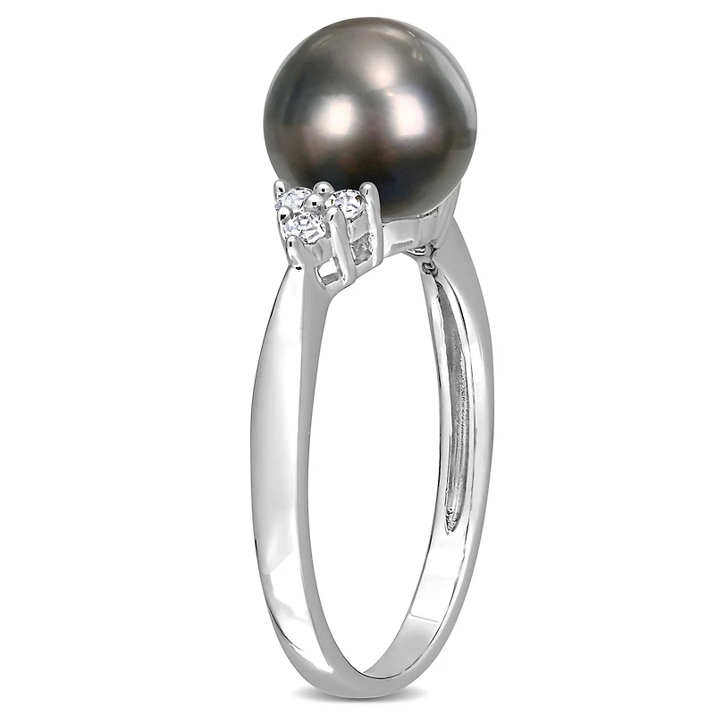 Bague Miabella avec perles Tahiti cultivées et 1/8 Carat poids total de diamant en argent sterling