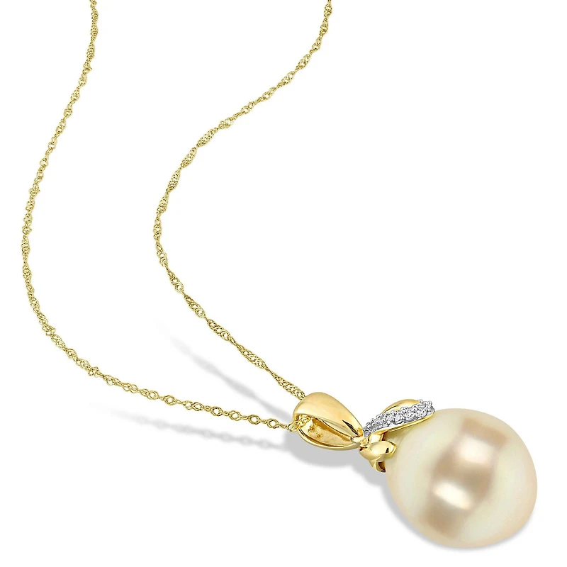 Miabella South Sea Cultured Pearl & Diamond Accent 14K Yellow Gold Crown Necklace