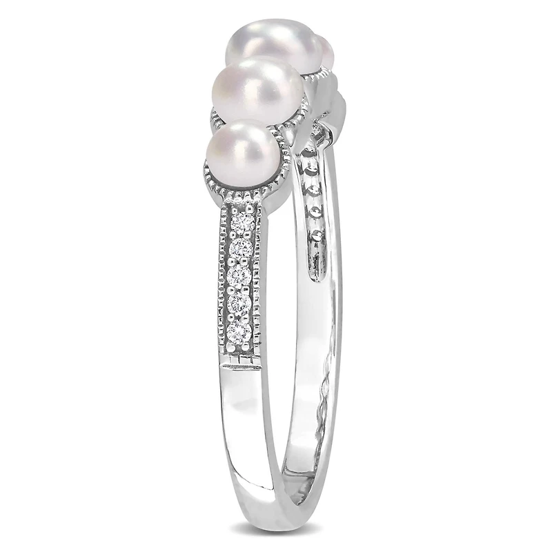 Miabella Cultured Freshwater Pearl and Diamond Accent 14K White Gold 5-Stone Graduated Ring