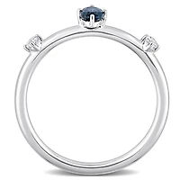 Miabella 3/8 Carat T.G.W. Blue Topaz and White Topaz 10K White Gold Oval 3-Stone Ring
