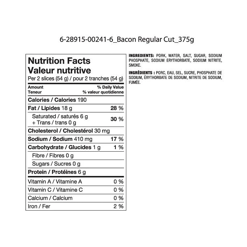 Bacon fumé naturellement Great Value 375g