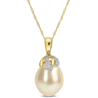 Miabella South Sea Cultured Pearl & Diamond Accent 14K Yellow Gold Crown Necklace