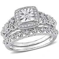 Ensemble de bague nuptiale carré à auréole Miabella avec 1/3 Carat poids total de diamant en argent sterling
