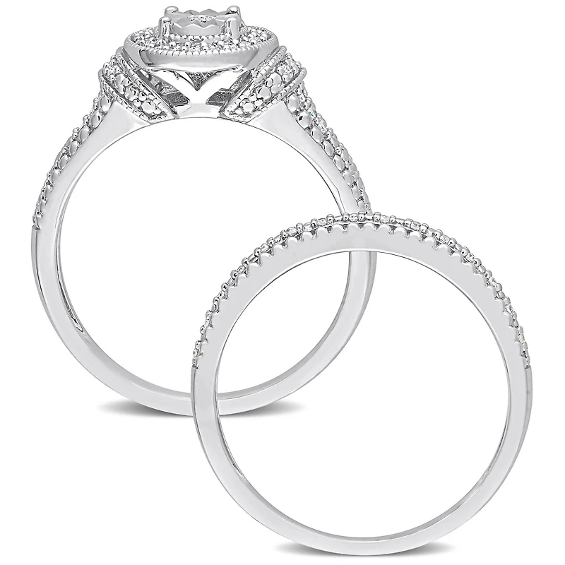 Miabella 1/4 Carat T.W. Diamond Sterling Silver Oval Halo Bridal Ring Set