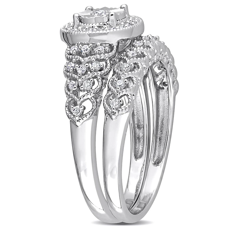 Miabella 1/3 Carat T.W. Diamond Sterling Silver Halo Bridal Ring Set