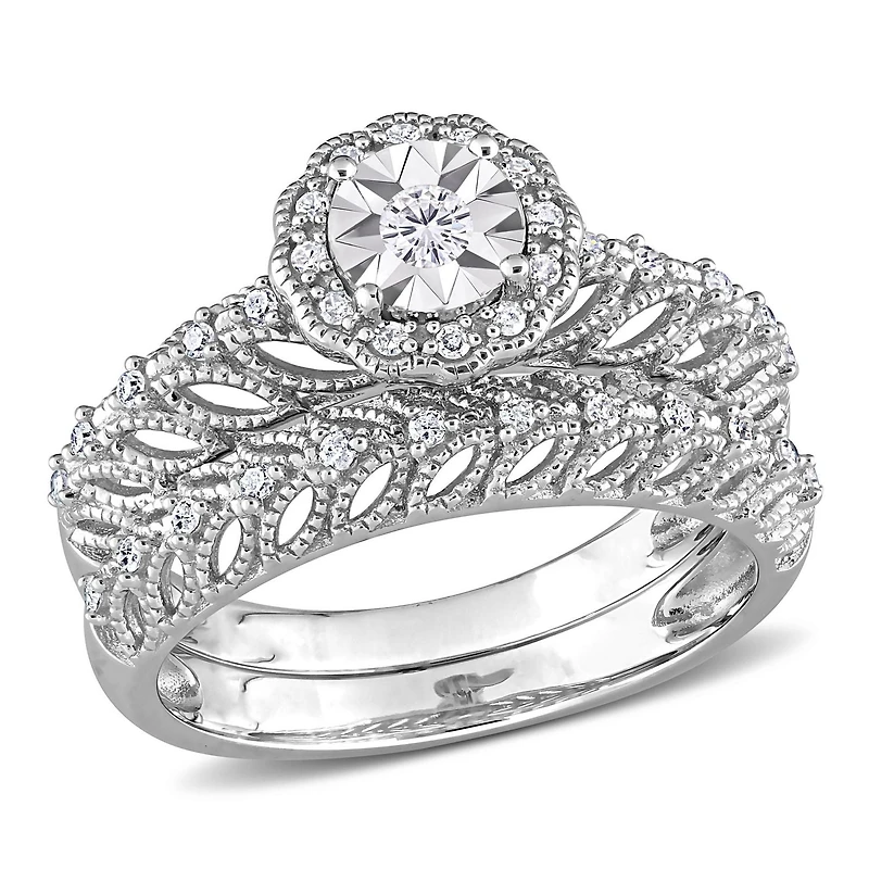 Ensemble de bague nuptiale à auréole Miabella avec 1/4 Carat poids total de diamant en argent sterling