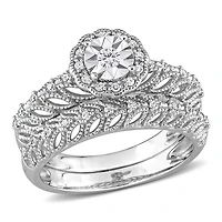 Ensemble de bague nuptiale à auréole Miabella avec 1/4 Carat poids total de diamant en argent sterling