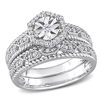 Ensemble de bague nuptiale à auréole Miabella avec 1/4 Carat poids total de diamant en argent sterling