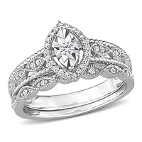 Ensemble de bague nuptiale marquise à auréole Miabella avec 1/5 Carat poids total de diamant en argent sterling