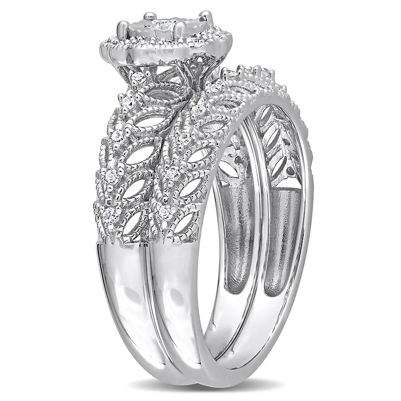 Ensemble de bague nuptiale à auréole Miabella avec 1/4 Carat poids total de diamant en argent sterling