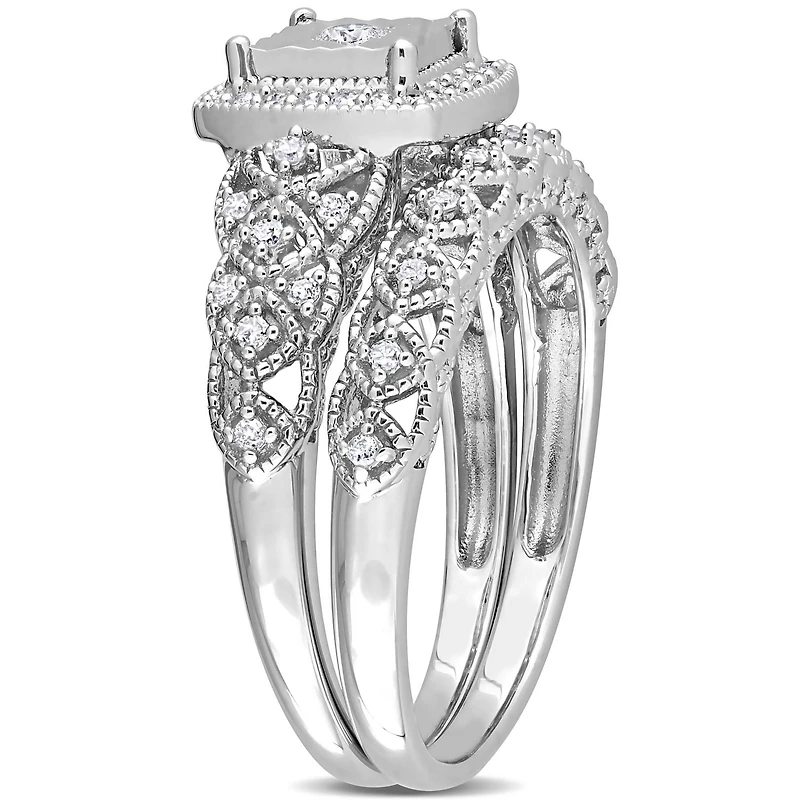 Ensemble de bague nuptiale carré à auréole Miabella avec 1/3 Carat poids total de diamant en argent sterling