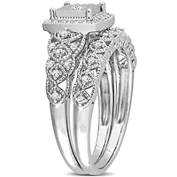 Ensemble de bague nuptiale carré à auréole Miabella avec 1/3 Carat poids total de diamant en argent sterling