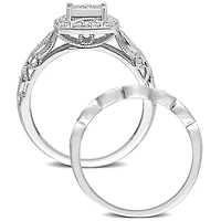 Ensemble de bague nuptiale carré à auréole Miabella avec 1/5 Carat poids total de diamant en argent sterling