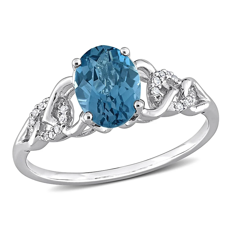 Miabella 1-5/8 Carat T.G.W. Blue Topaz and Diamond Accent 10K White Gold Oval Link Ring