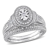 Miabella 1/4 Carat T.W. Diamond Sterling Silver Oval Halo Bridal Ring Set