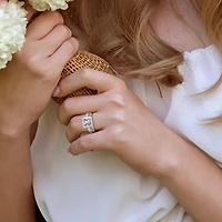 Ensemble de bague nuptiale carré à auréole Miabella avec 1/5 Carat poids total de diamant en argent sterling