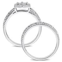 Ensemble de bague nuptiale à auréole Miabella avec 1/4 Carat poids total de diamant en argent sterling