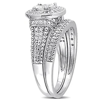 Ensemble de bague nuptiale ovale à auréole Miabella avec 1/4 Carat poids total de diamant en argent sterling