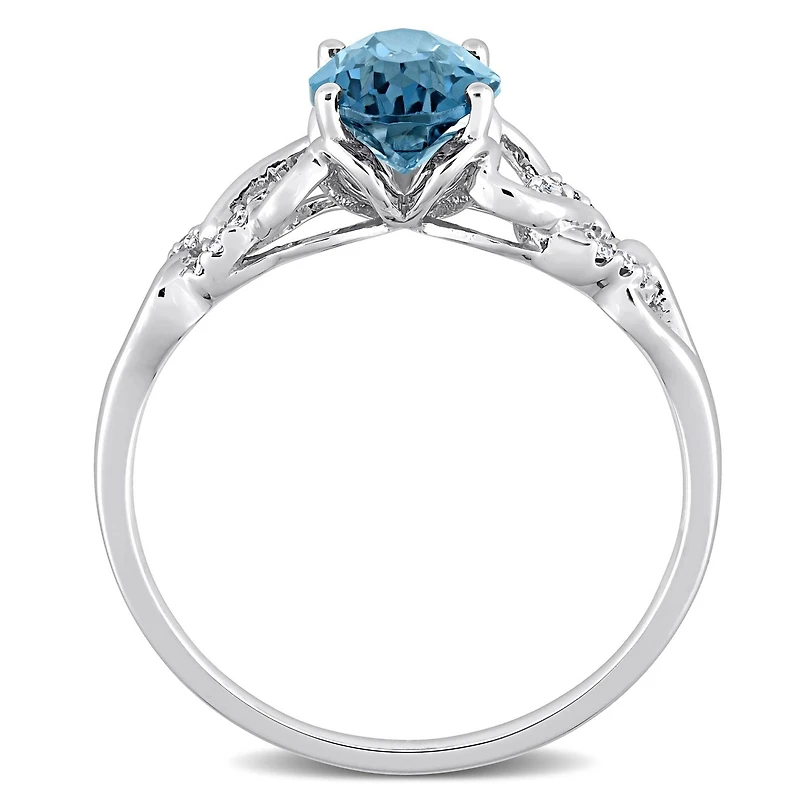 Miabella 1-5/8 Carat T.G.W. Blue Topaz and Diamond Accent 10K White Gold Oval Link Ring