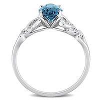 Miabella 1-5/8 Carat T.G.W. Blue Topaz and Diamond Accent 10K White Gold Oval Link Ring