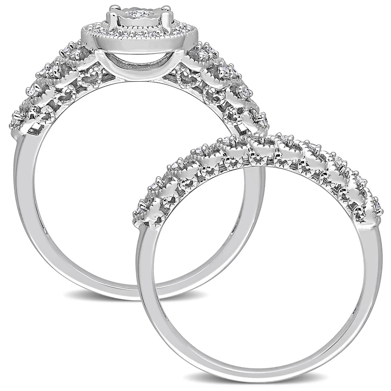 Miabella 1/3 Carat T.W. Diamond Sterling Silver Halo Bridal Ring Set