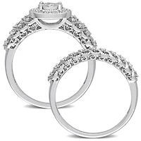 Miabella 1/3 Carat T.W. Diamond Sterling Silver Halo Bridal Ring Set