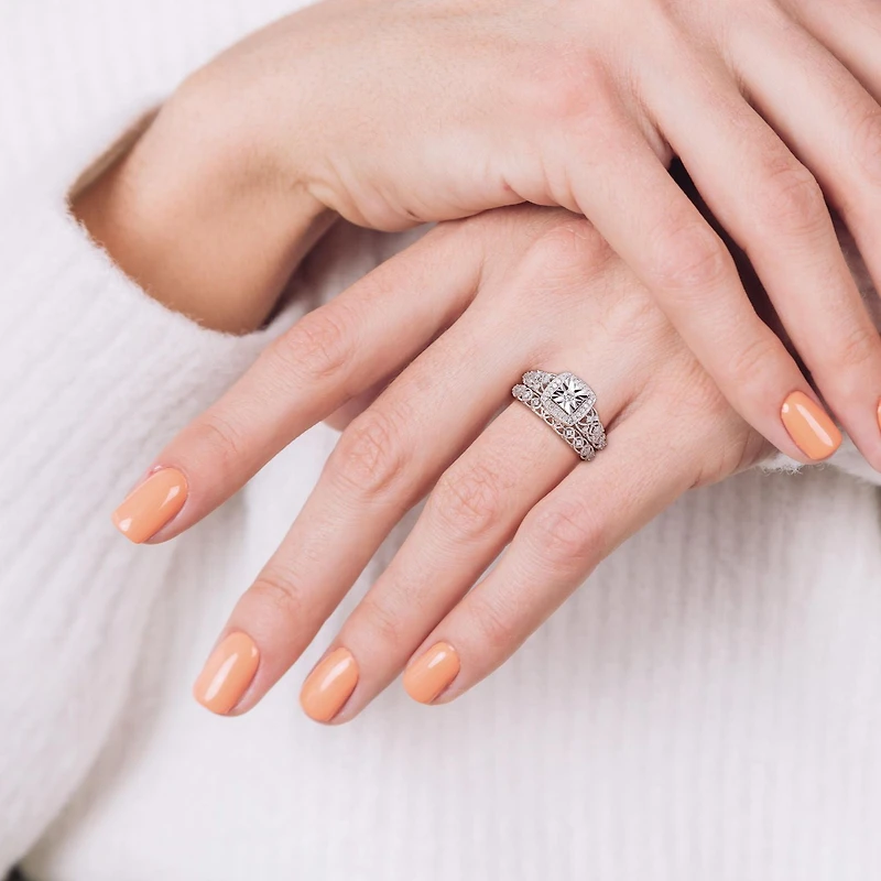 Ensemble de bague nuptiale carré à auréole Miabella avec 1/3 Carat poids total de diamant en argent sterling