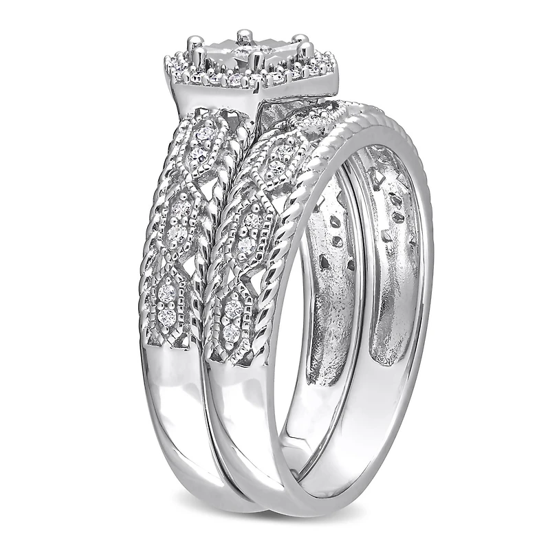 Ensemble de bague nuptiale à auréole Miabella avec 1/4 Carat poids total de diamant en argent sterling