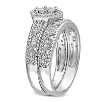 Ensemble de bague nuptiale à auréole Miabella avec 1/4 Carat poids total de diamant en argent sterling
