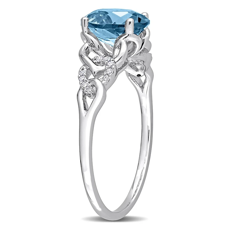 Miabella 1-5/8 Carat T.G.W. Blue Topaz and Diamond Accent 10K White Gold Oval Link Ring