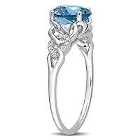 Miabella 1-5/8 Carat T.G.W. Blue Topaz and Diamond Accent 10K White Gold Oval Link Ring