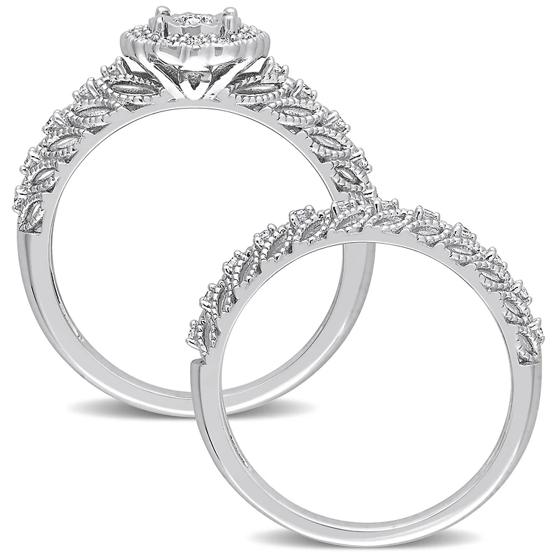 Ensemble de bague nuptiale à auréole Miabella avec 1/4 Carat poids total de diamant en argent sterling