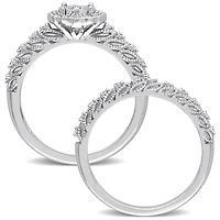 Ensemble de bague nuptiale à auréole Miabella avec 1/4 Carat poids total de diamant en argent sterling