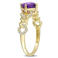 Bague ovale à maillons Miabella avec 4/5 Carat PBT d’améthyste et 1/7 Carat poids total de diamant en or jaune 10k