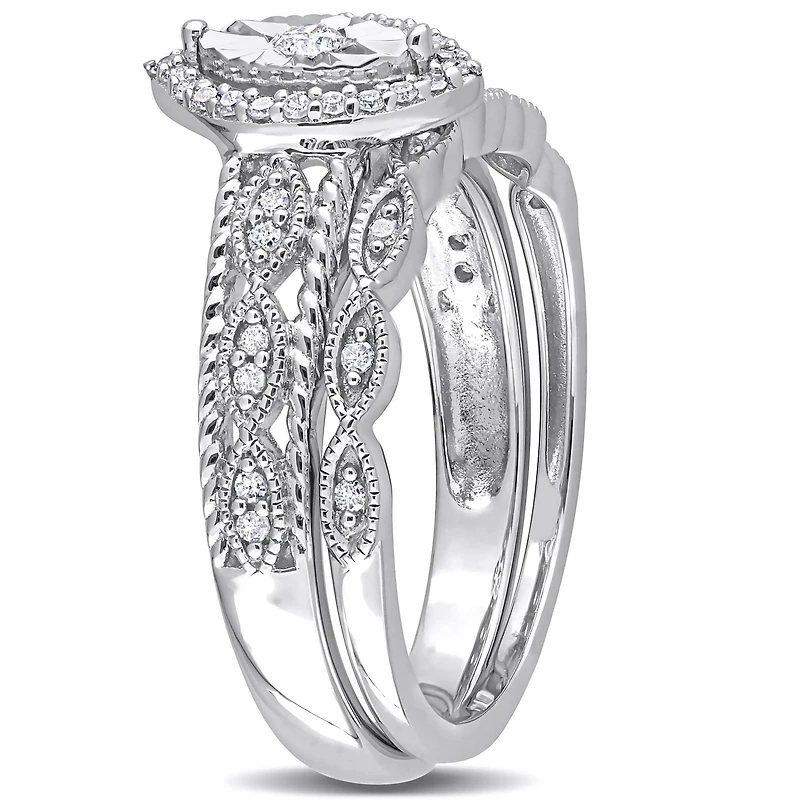 Ensemble de bague nuptiale marquise à auréole Miabella avec 1/5 Carat poids total de diamant en argent sterling