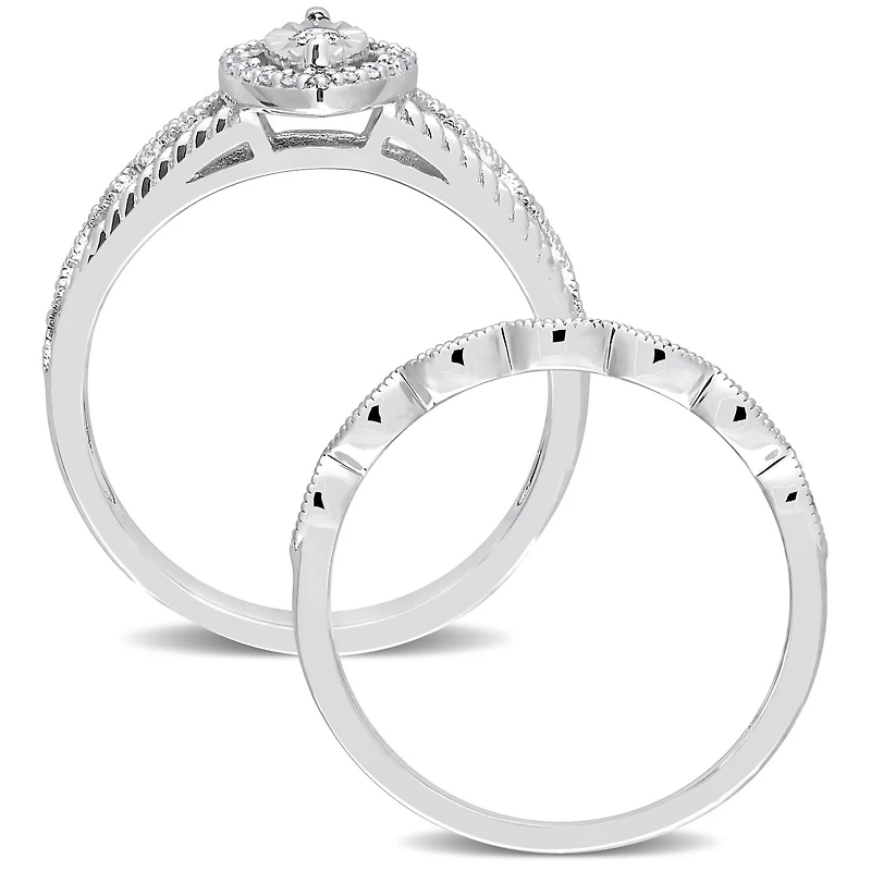 Ensemble de bague nuptiale marquise à auréole Miabella avec 1/5 Carat poids total de diamant en argent sterling