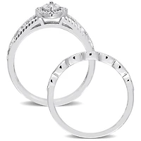 Ensemble de bague nuptiale marquise à auréole Miabella avec 1/5 Carat poids total de diamant en argent sterling