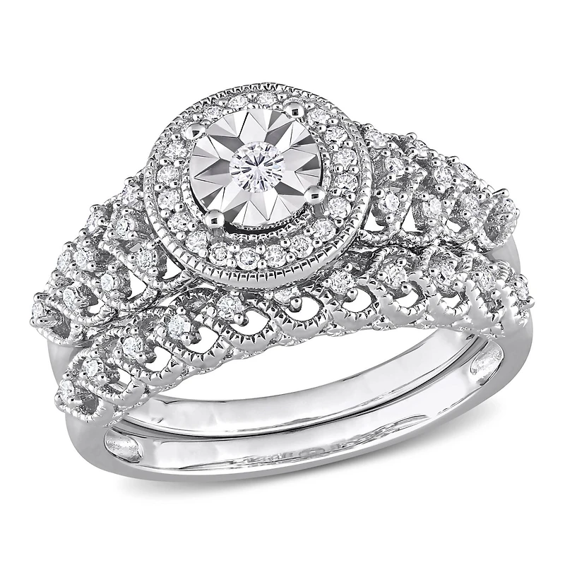 Miabella 1/3 Carat T.W. Diamond Sterling Silver Halo Bridal Ring Set