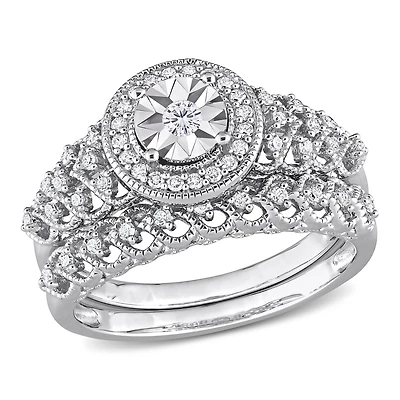 Miabella 1/3 Carat T.W. Diamond Sterling Silver Halo Bridal Ring Set
