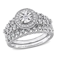 Miabella 1/3 Carat T.W. Diamond Sterling Silver Halo Bridal Ring Set