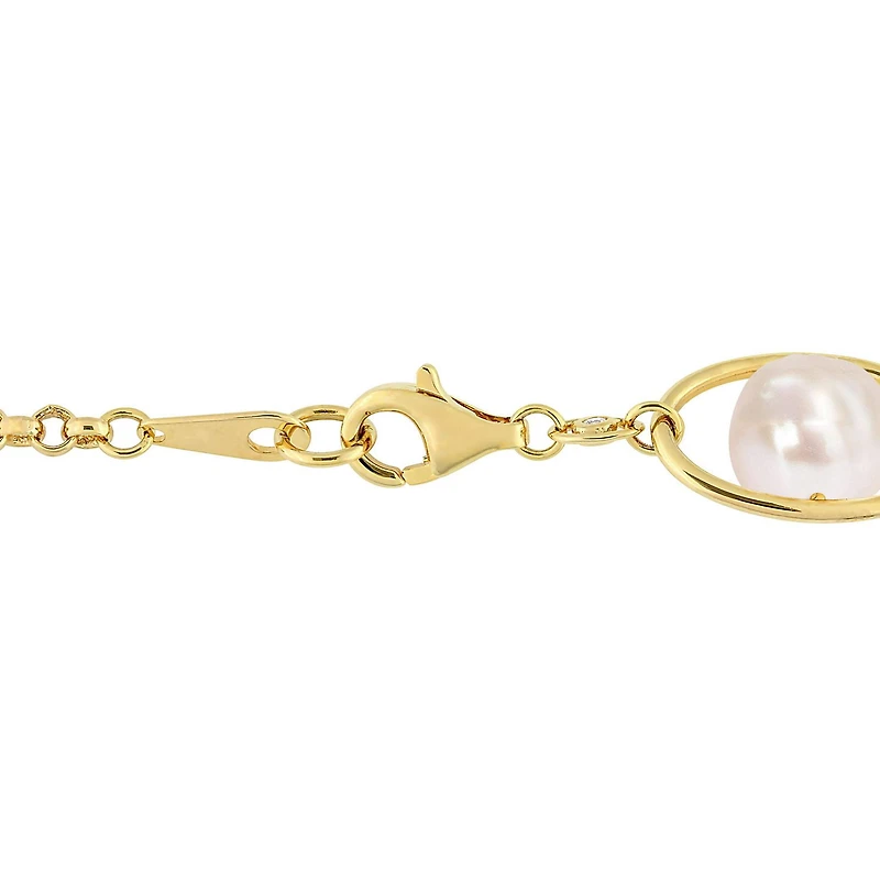 Bracelet station Miabella avec perles d’eau douce cultivées et 1/10 Carat PBT de Zircon cubique en argent sterling plaqué jaune