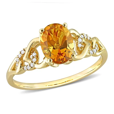 Miabella 1-1/10 Carat T.G.W. Citrine and Diamond Accent 10K Yellow Gold Oval Link Ring