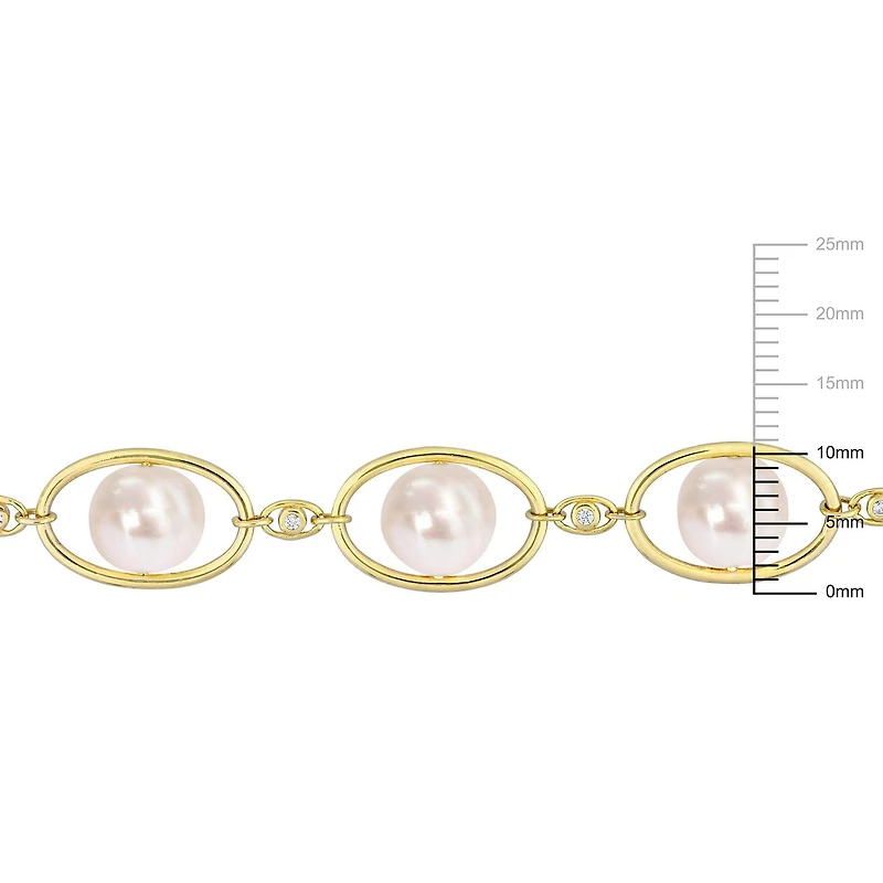 Bracelet station Miabella avec perles d’eau douce cultivées et 1/10 Carat PBT de Zircon cubique en argent sterling plaqué jaune