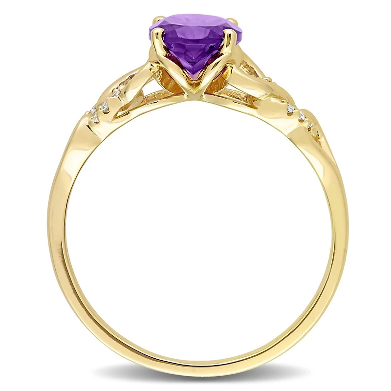 Bague ovale à maillons Miabella avec 1-1/5 Carat PBT de améthyste et accents de diamant en or jaune 10k
