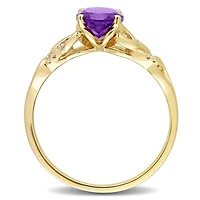 Bague ovale à maillons Miabella avec 1-1/5 Carat PBT de améthyste et accents de diamant en or jaune 10k