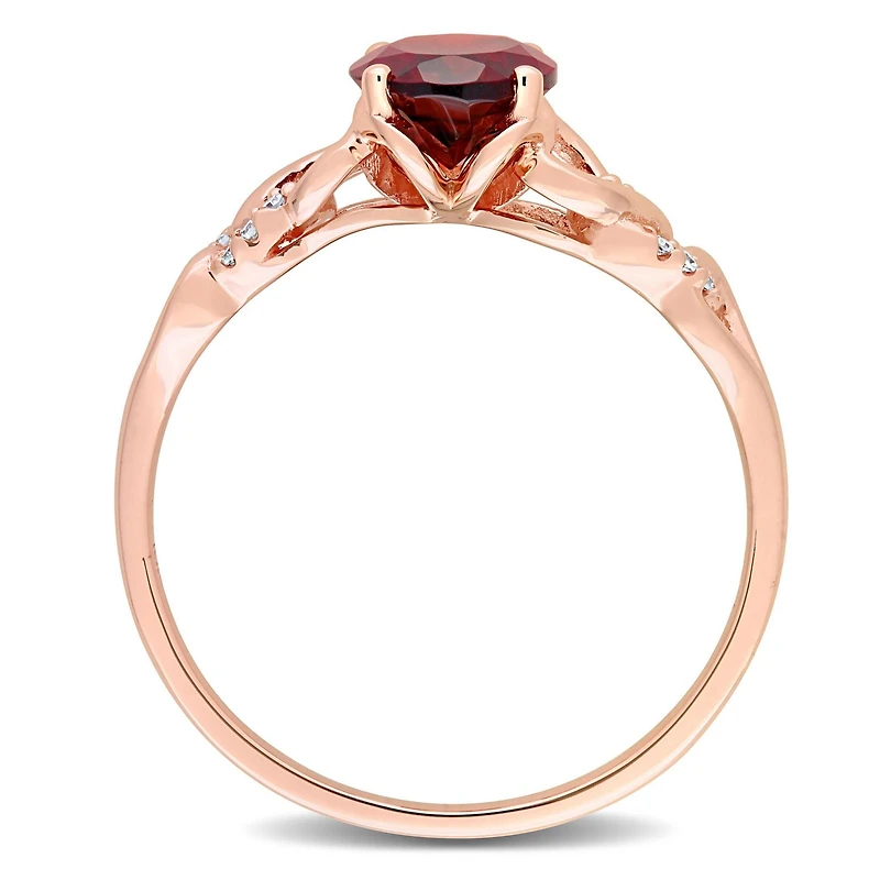 Miabella 1-3/8 Carat T.G.W. Garnet and Diamond Accent 10K Rose Gold Oval Link Ring