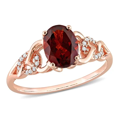 Bague ovale à maillons Miabella avec 1-3/8 Carat PBT de grenat et accents de diamant en or rose 10k