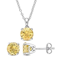 Miabella 2-Piece Set 3-3/4 Carat T.G.W. Citrine Sterling Silver Solitaire Necklace and Stud Earrings