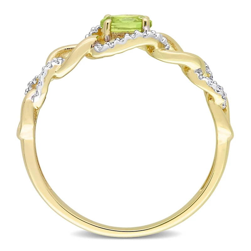 Bague ovale à maillons Miabella avec 1/4 Carat PBT de péridot et 1/8 Carat poids total de diamant en or jaune 10k