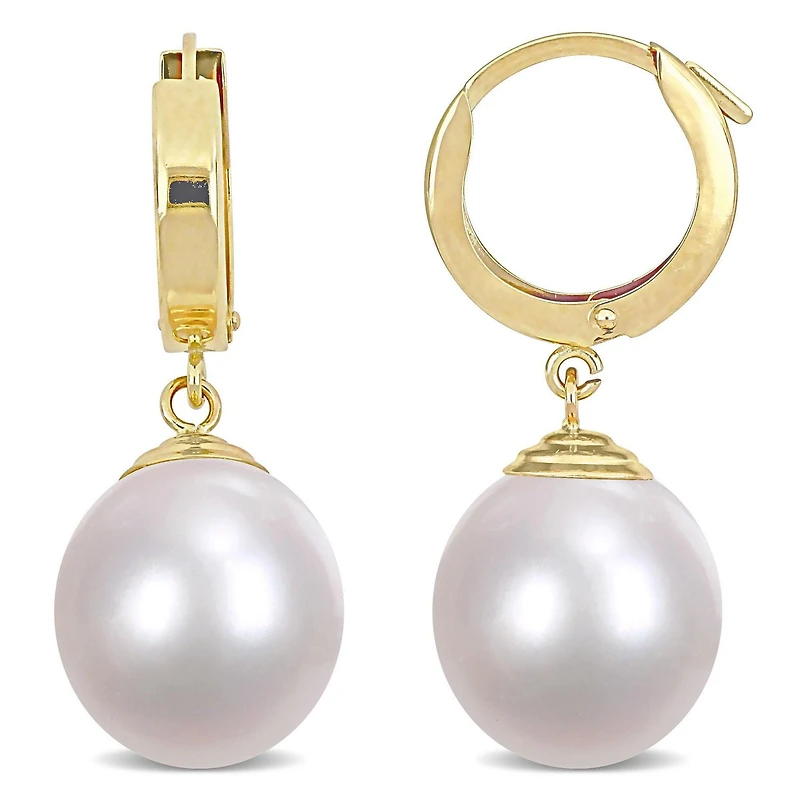 Boucles d’oreilles Huggies Miabella avec perles mers du Sud cultivées en or jaune 14k